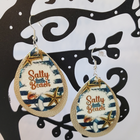 Salty Little Beach Faux Leather Teardrop Earrings - Picture 11 of 13